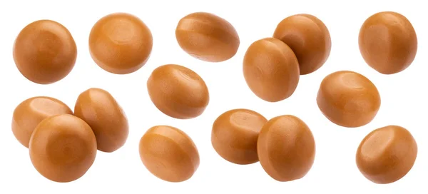 Bonbons Ronds Caramel Bonbons Caramel Isolés Sur Fond Blanc Avec — Photo