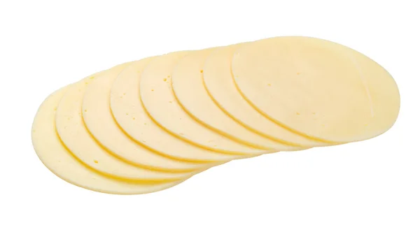 Круглый Нарезанный Сыр Изолирован Белом Фоне Вырезкой Пути — стоковое фото