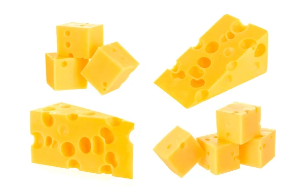 一片乳酪在白色背景上被分离出来 有快捷方式 — 图库照片
