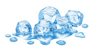 Eriyen buz küpleri kırpma yolu ile beyaz arkaplanda izole ediliyor