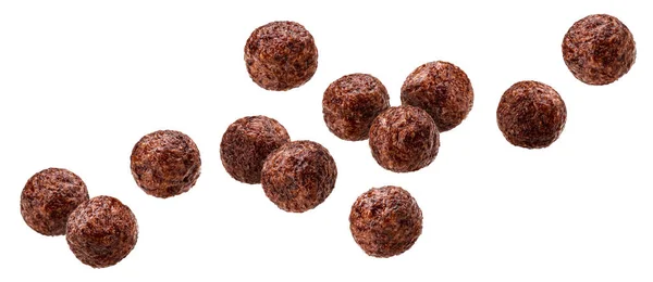 Falling Chocolate Corn Balls Isolated White Background Clipping Path — Stock Photo, Image