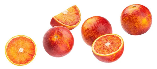 Fruits Orange Rouge Sang Tombant Isolés Sur Fond Blanc Avec — Photo