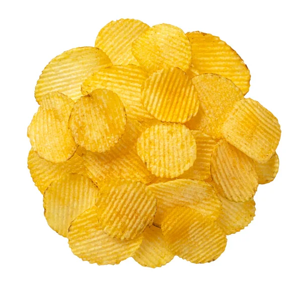 Heap Batatas Fritas Ridged Isolado Fundo Branco Vista Superior — Fotografia de Stock