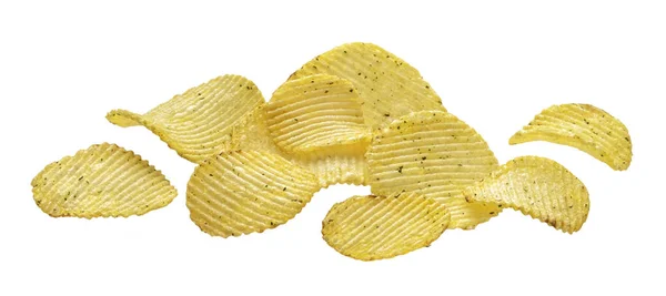 Ridged Aardappel Chips Met Zure Room Groene Smaak Geïsoleerd Witte — Stockfoto