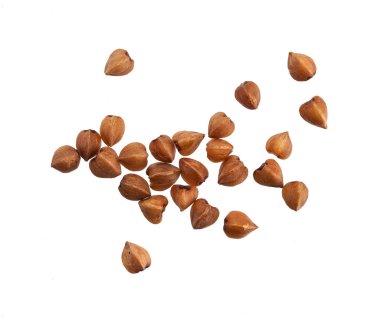 Beyaz arkaplanda izole edilmiş karabuğday tohumlarını kapat, üst görünüm