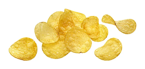 Heap of natural potato chips isolated on white background — Stock Photo, Image