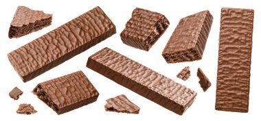 Beyaz arka planda izole edilmiş waffle çikolatası. 