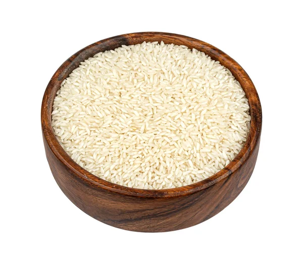 Arroz Basmati isolado sobre fundo branco, vista superior — Fotografia de Stock