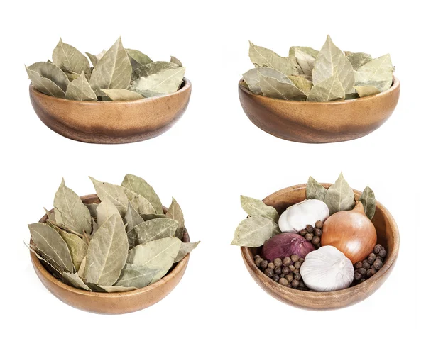 Hoja de laurel, hojas de laurel en un tazón, especias en un tazón con hoja de laurel —  Fotos de Stock