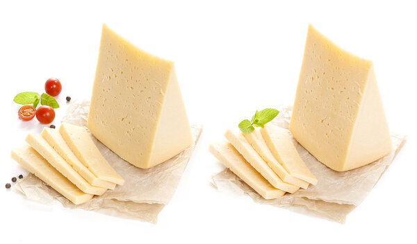 piece of cheese isolated on white background.