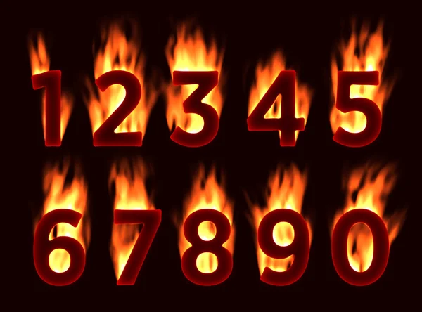 Fonte Fire. Números no fogo. Alfabeto com fogo . — Fotografia de Stock