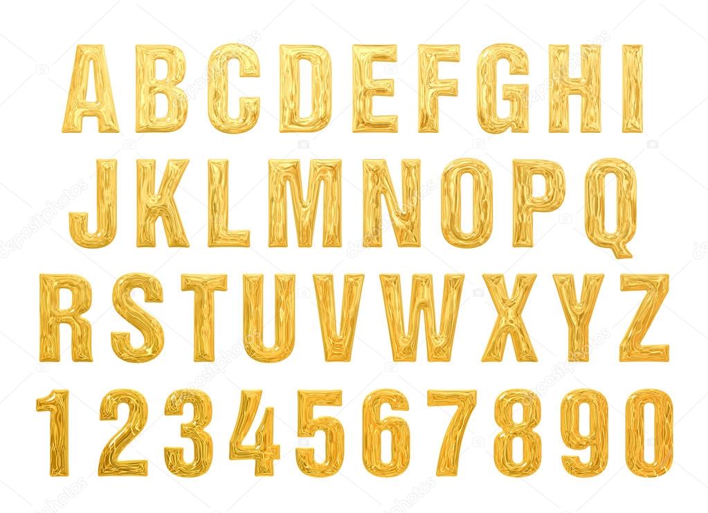 text gold. alphabet of gold on a white background. gold bullion text