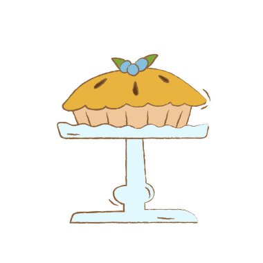 Cam tabakta yaban mersinli el çizimi tatlı yaban mersini turtası, beyaz arka planda izole vektör çizimi