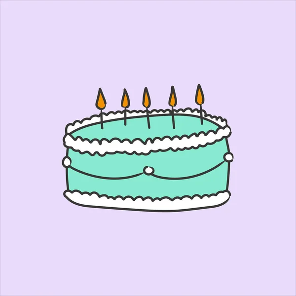 手绘生日蛋糕 附有蜡烛 孤立的病媒图解 — 图库矢量图片