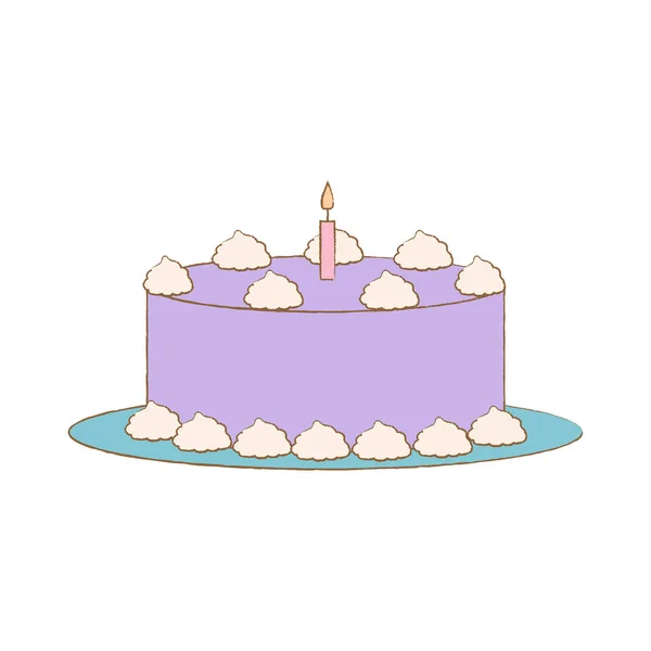 用蜡烛手绘生日蛋糕 白色背景上孤立的矢量图解 — 图库矢量图片