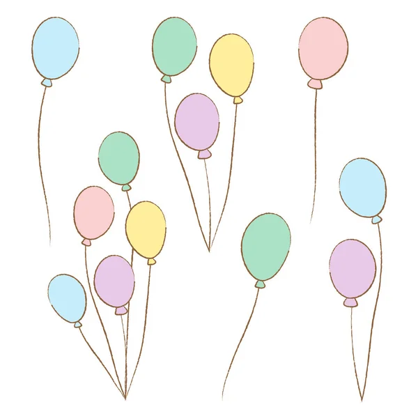Hand Drawn Set Balloons Birthdays Celebrations Decorations Parties Isolated Vector — Stock Vector