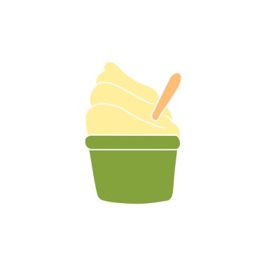 İçinde tahta sopa olan dondurulmuş yoğurt, logo. Beyaz arka planda izole edilmiş düz vektör çizimi. Düz tasarım