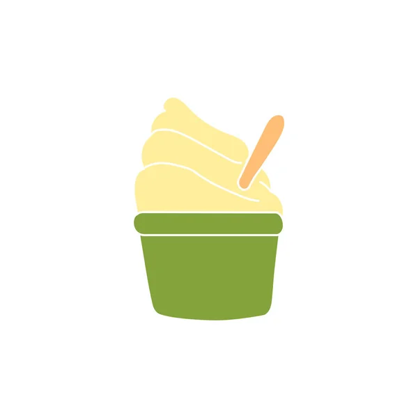 Yogur Congelado Una Taza Con Palo Madera Logo Ilustración Vectorial — Archivo Imágenes Vectoriales