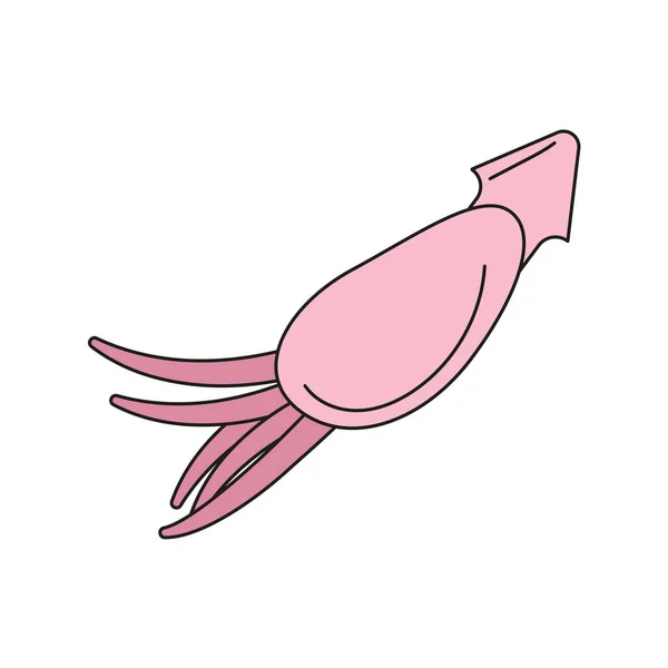 手描きのドードルシーフードアートデザイン要素 ピンクイカ 白い背景に孤立ベクトルイラスト — ストックベクタ