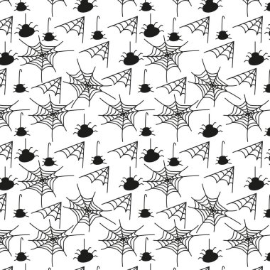 Cadılar Bayramı konsepti El çizimi örümcekler ve örümcek ağsız desen