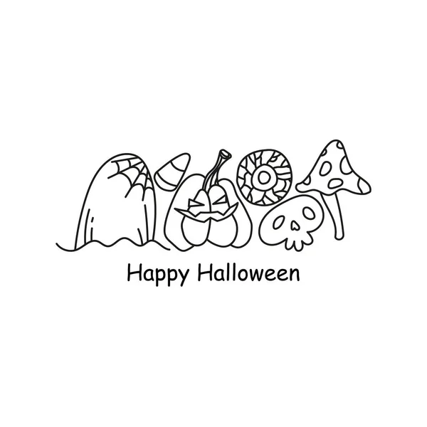 Gribouille Affiche Halloween Avec Lettrage Éléments Contour Tombe Avec Toile — Image vectorielle