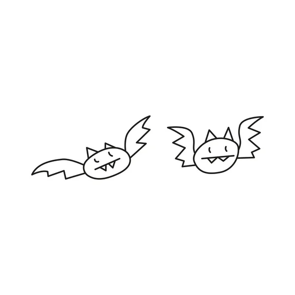 Elemento Contorno Scarabocchiare Halloween Simpatici Pipistrelli Neri Illustrazione Vettoriale Isolata — Vettoriale Stock