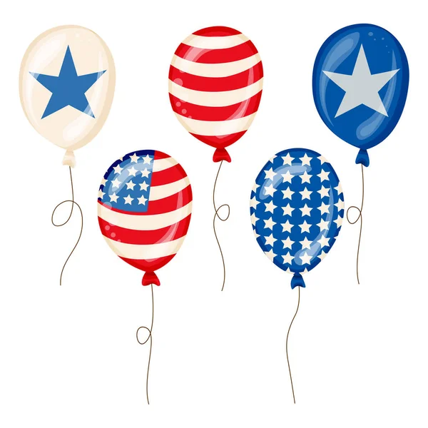 Flying Glossy USA flag pattern Balloons with 4th of July, United Stated independence day, American national day concept, vector illustration.