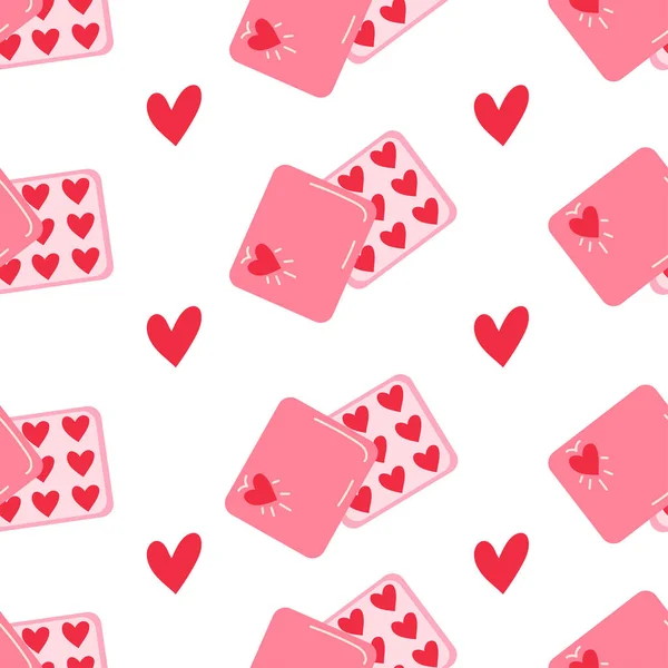 Vector Seamless Pattern Romantic Candy Boxes Heart Shape Happy Valentines — Wektor stockowy