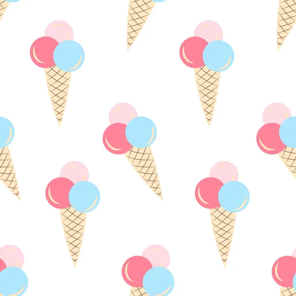 Ice Cream Waffle Cone Seamless Pattern Isolated Design Pink Blue — Stok Vektör