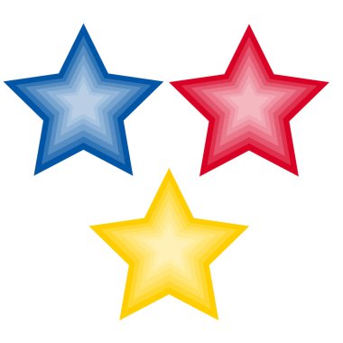 Set of blue, red, green and yellow stars. Vector illustrations on transparent background.