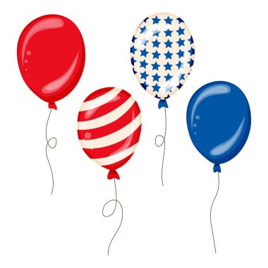Flying Glossy USA flag pattern Balloons with 4th of July, United Stated independence day, American national day concept, vector illustration
