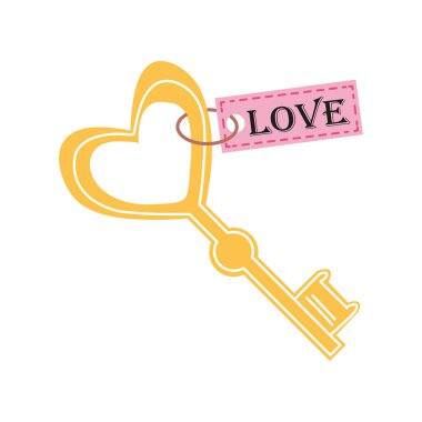 Gold Heart Key with word love isolated on white background