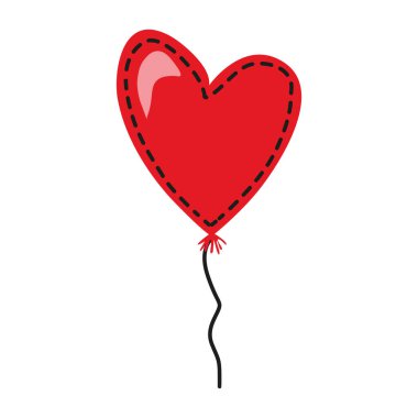 Red Heart Ballon In Doodle Style. Isolated objects perfect for Valentine's day card or romantic post cards