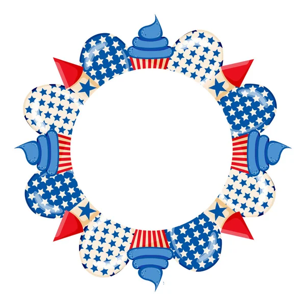 Independence day greeting frame with color balloons isolated on white background - round frame with place for text