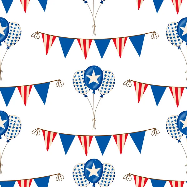 Banner Balloons Hearts Bunting Flags Red White Blue Patriotic Colors — Stok Vektör