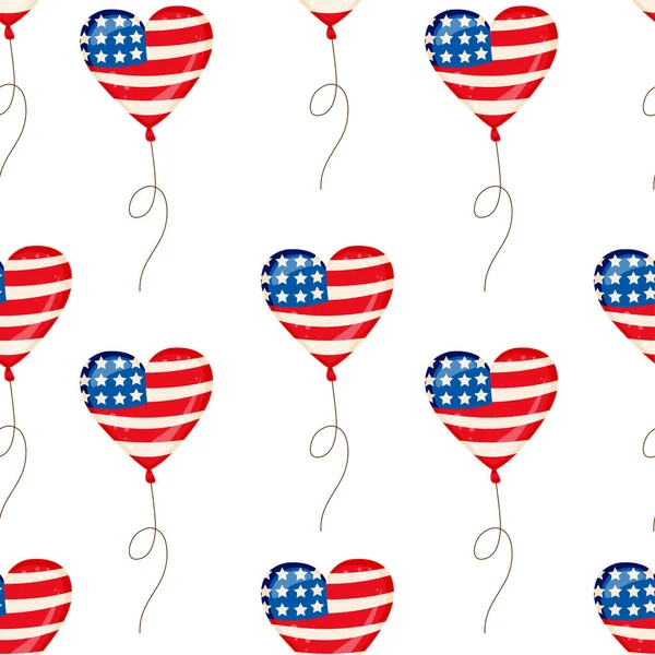 Seamless Pattern Heart Balloons for Independence Day. American Patriotic Fabric Transparent Background