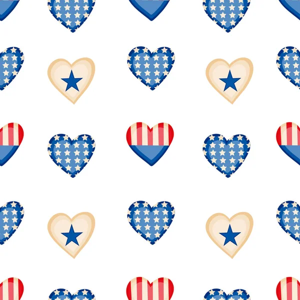 Vector Seamless Pattern United States Flag Shape Heart Love Usa — Stok Vektör