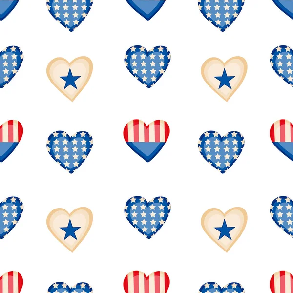 Vector seamless pattern United States flag in the shape of a heart. Love USA Flag