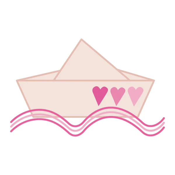 Paper Boat Wave Doodle Style Isolated Objects Perfect Valentine Day — 图库矢量图片