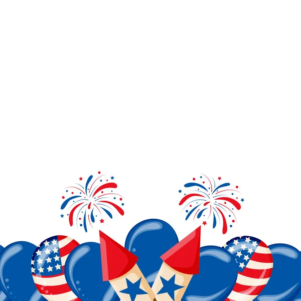 4Th July Usa Independence Day Celebration Background Balloons Flag Confetti — Stock Vector