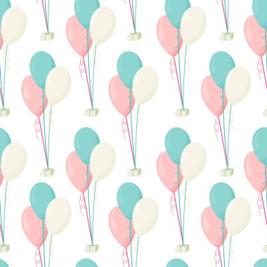 Vector seamless pattern with soft pink green and yellow colors balloons bunch. Abstract colorful background. The design concept for baby shower, holidays, birthdays, greeting cards, festival, decoration, gift card