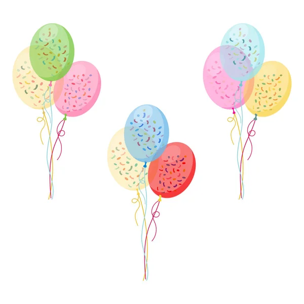 Set Bunches Groups Color Glossy Helium Balloons Isolated Transparent Background — Stok Vektör