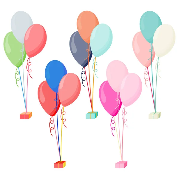 Set Bunches Groups Color Glossy Helium Balloons Isolated Transparent Background — Stok Vektör