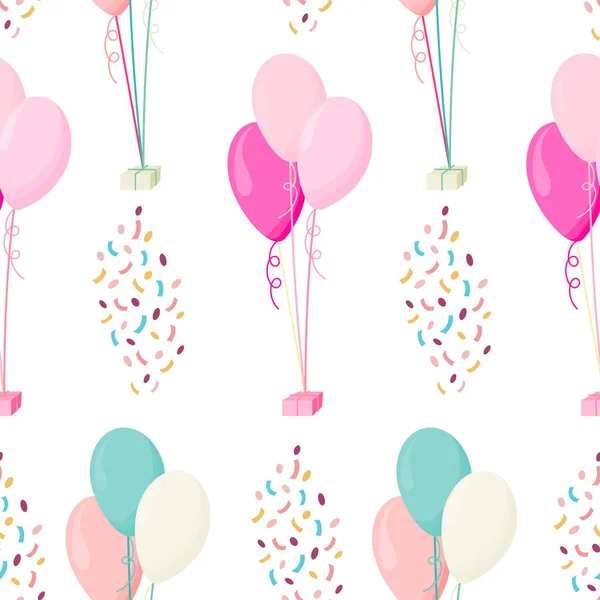 Vector Seamless Pattern Multicolor Balloon Bunch Confetti Abstract Colorful Background — Stok Vektör