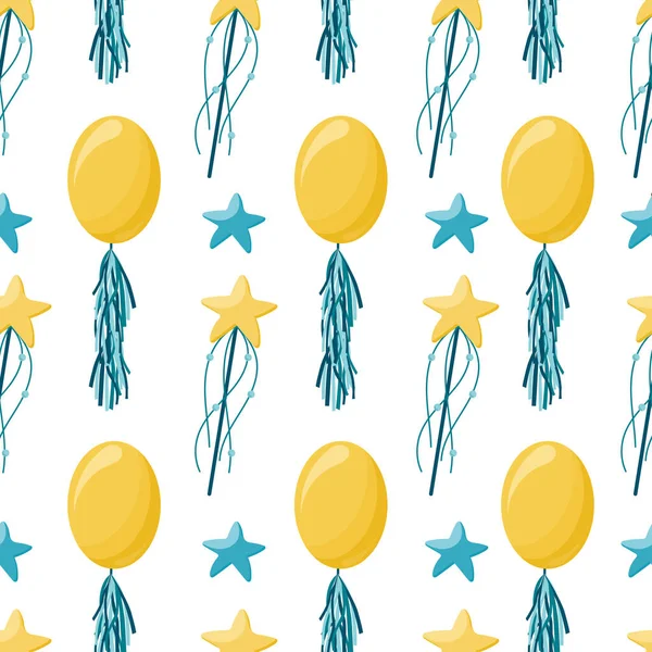 Vector seamless pattern with yellow balloons. Abstract colorful background. The design concept for baby shower, holidays, birthdays, greeting cards, festival, decoration, gift card