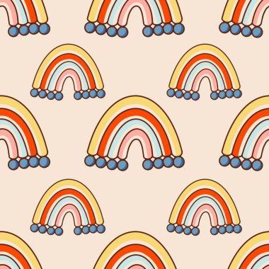 Bohemian, modern boho chic seamless pattern with hand drawn abstract rainbows in scandinavian style. Vector boho seamless repeating background, digital paper, fabric, wallpaper, stationery