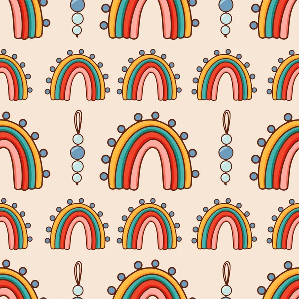 Bohemian Modern Boho Chic Seamless Pattern Hand Drawn Abstract Rainbows — 스톡 벡터
