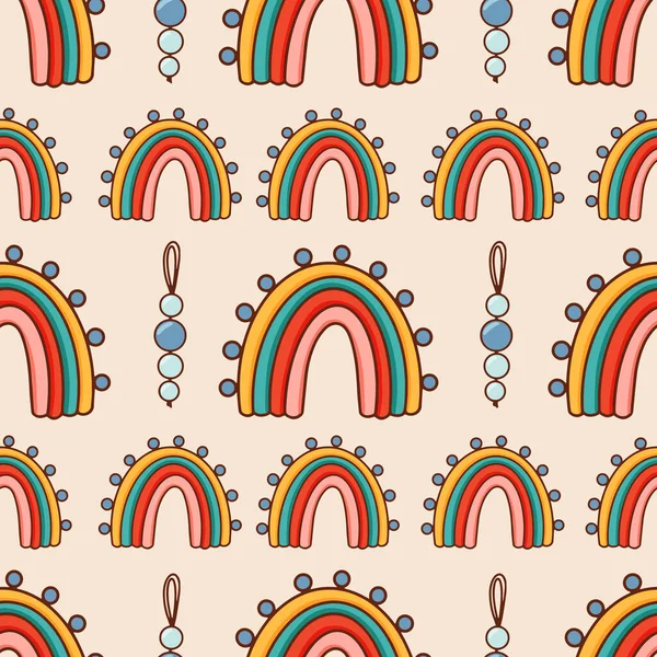 Bohemian, modern boho chic seamless pattern with hand drawn abstract rainbows in scandinavian style. Vector boho seamless repeating background, digital paper, fabric, wallpaper, stationery