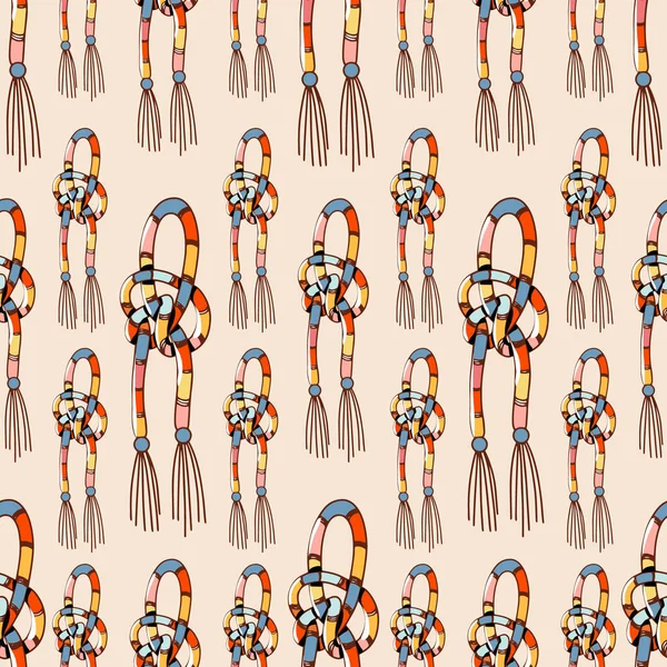 Seamless pattern macrame wall hanging-vector doodle illustration isolate on white background. Modern home element, hygge style, scandinavian interior. Monochrome drawing. Cozy house concept