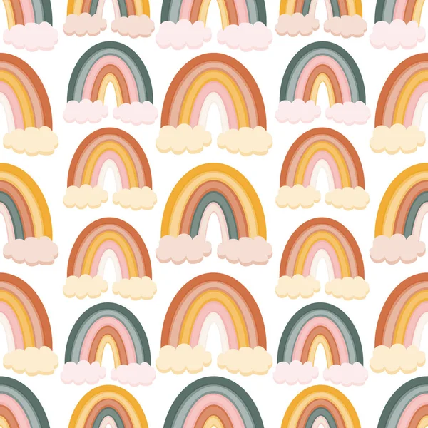 Bohemian, modern boho chic seamless pattern with hand drawn abstract rainbows in scandinavian style. Vector boho seamless repeating background, digital paper, fabric, wallpaper, stationery